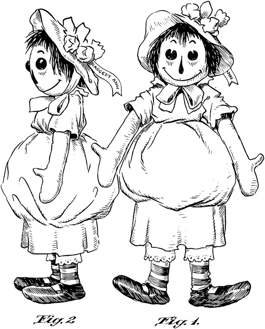 1915 United States patent drawing for Johnny Gruelle's doll design