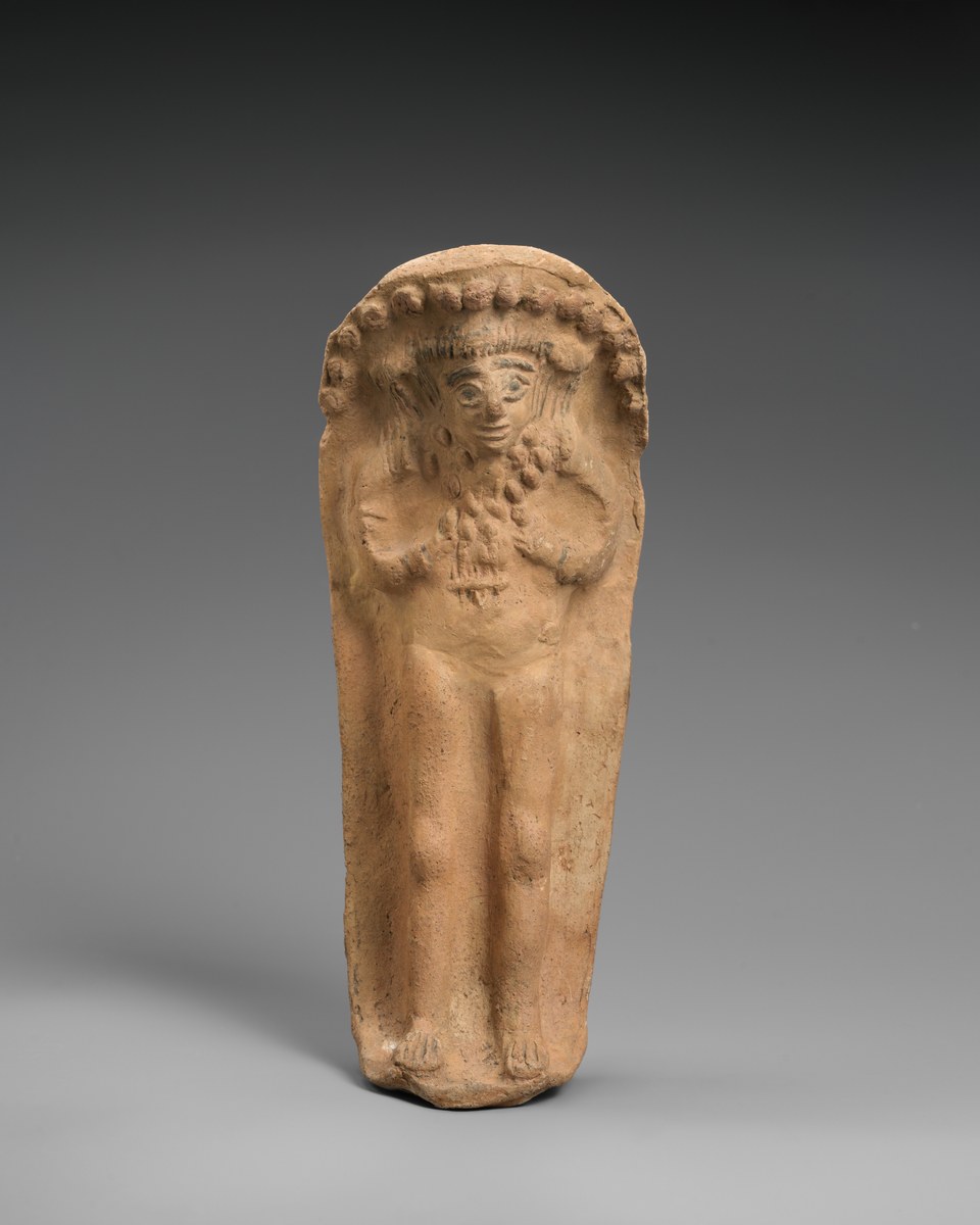 Cypriot terracotta figure of a woman, possibly representing Astarte, dated around 600-480 BCE