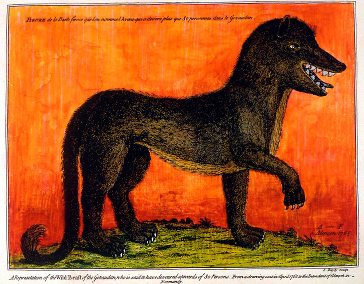 Historical magazine engraving depicting the Beast of Gévaudan