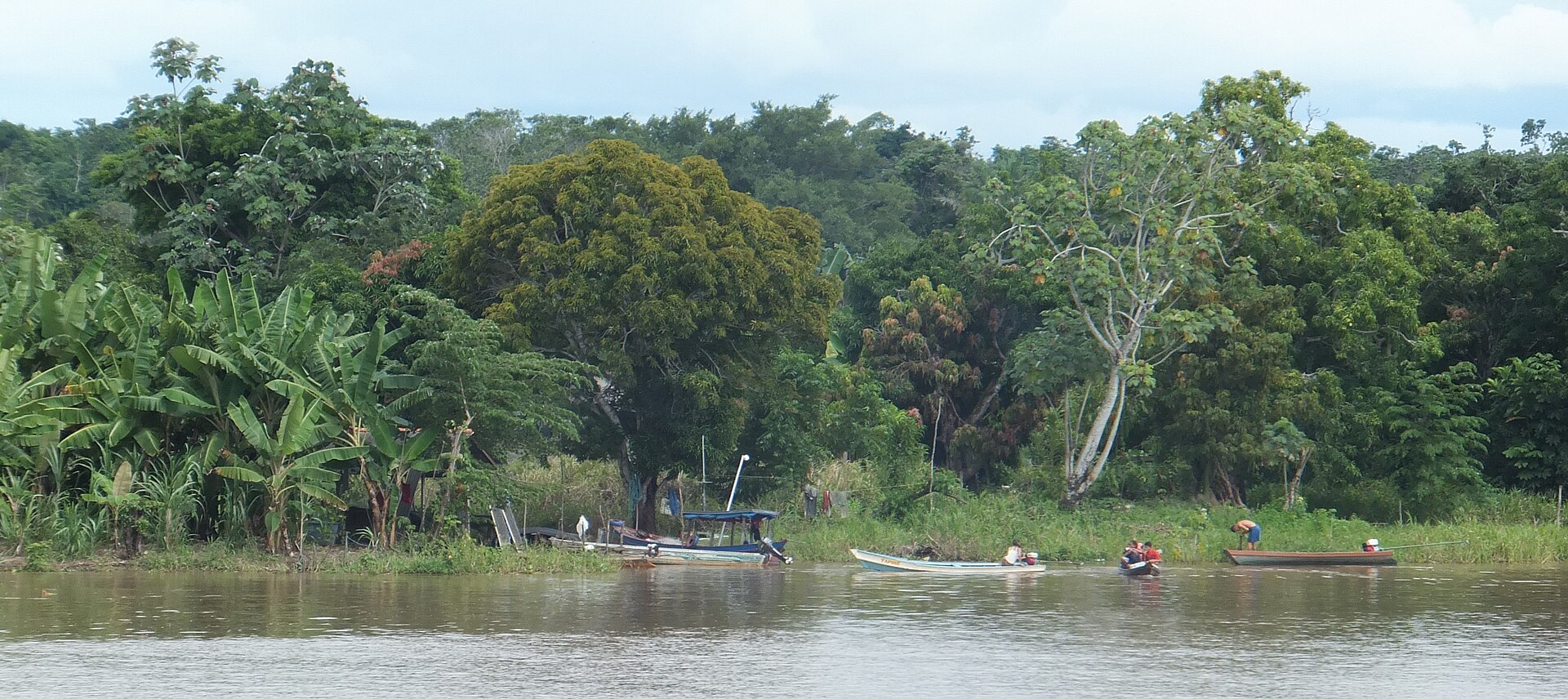 The Amazon River in Pará, Brazil, with boats and forest along its banks; a contextual landscape, not a depiction of the Boiúna