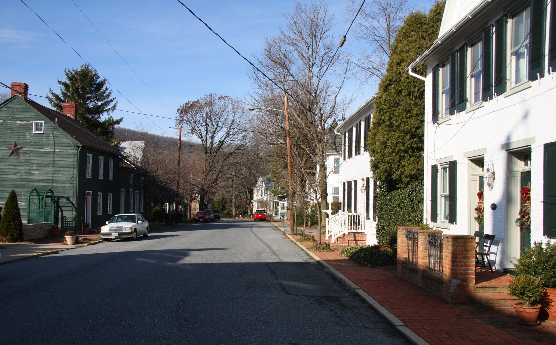 A street in Burkittsville, Maryland, the real town used in The Blair Witch Project's fictional mythology
