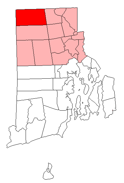 Map highlighting Burrillville in Rhode Island