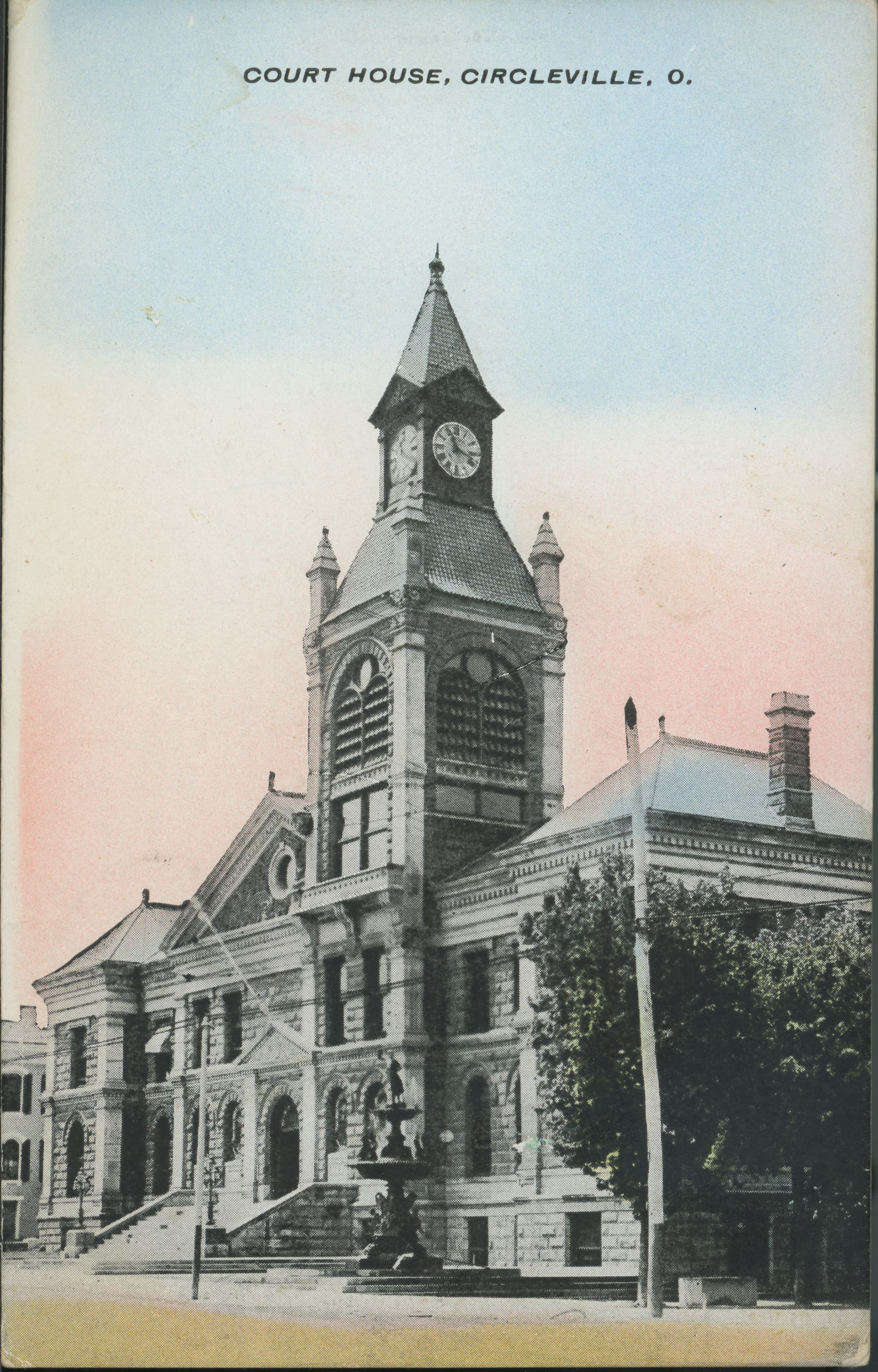 Historic postcard view of the courthouse in Circleville, Ohio