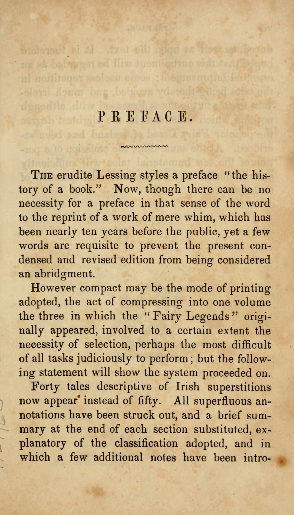 Preface page from the 1844 Philadelphia edition of Croker's Fairy Legends and Traditions of the South of Ireland