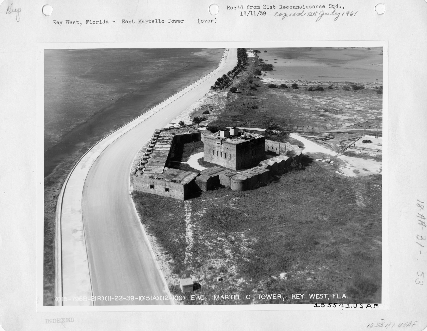 1939 aerial photograph of the East Martello Tower in Key West, Florida, now home to Robert the Doll
