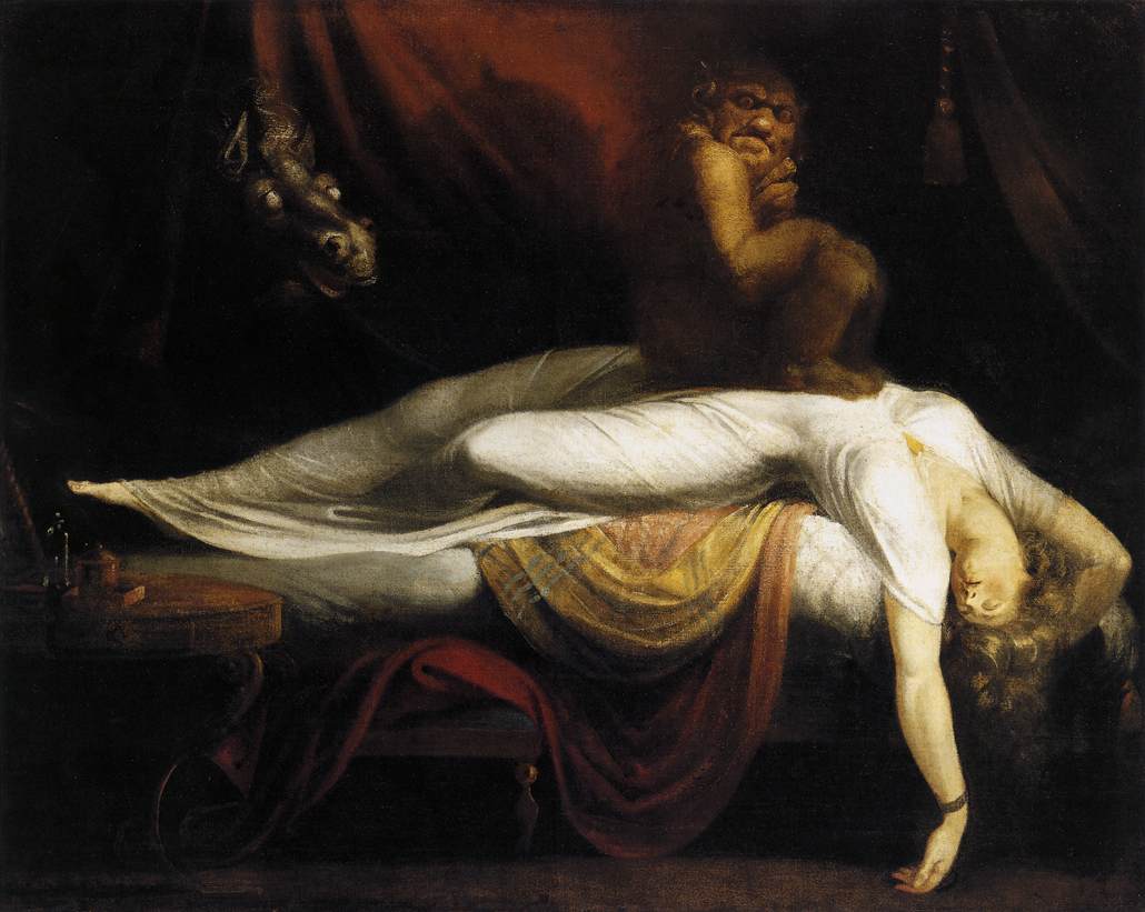 Henry Fuseli's 1781 painting The Nightmare, a historical depiction of a nocturnal apparition rather than a modern shadow person