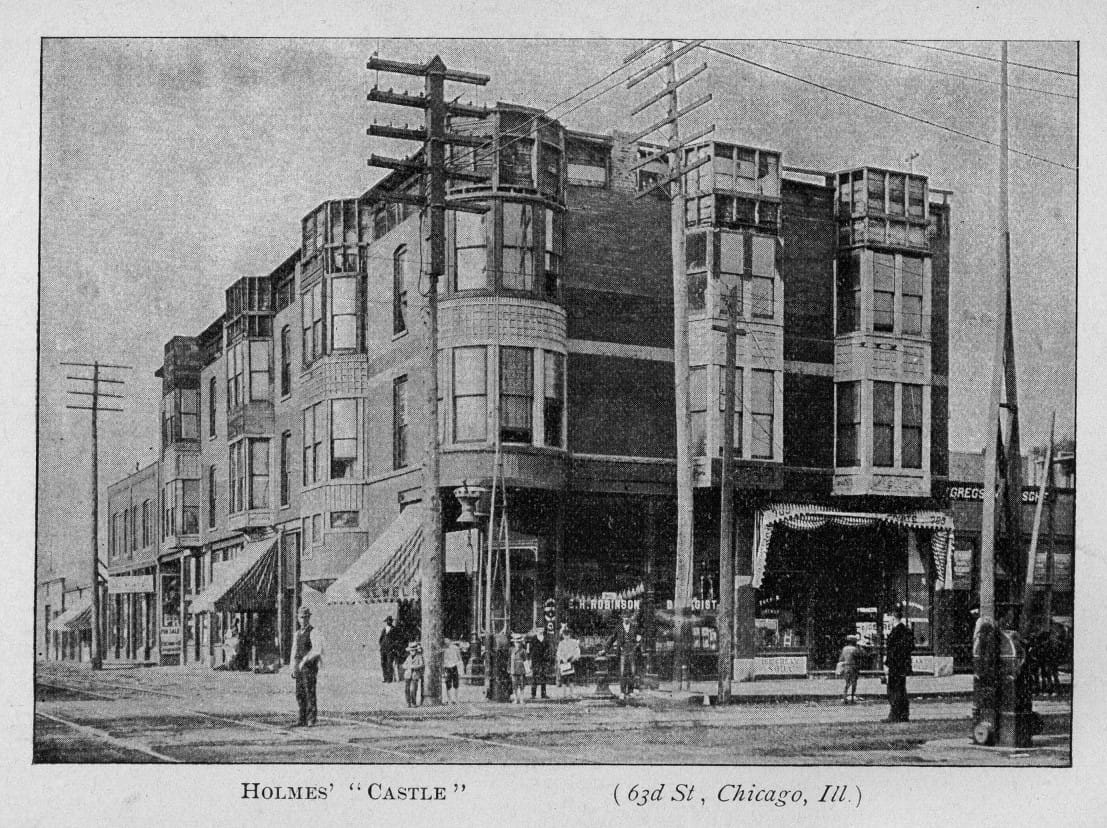 H.H. Holmes's building at 63rd Street and Wallace Avenue in Englewood, Chicago, later nicknamed the Murder Castle
