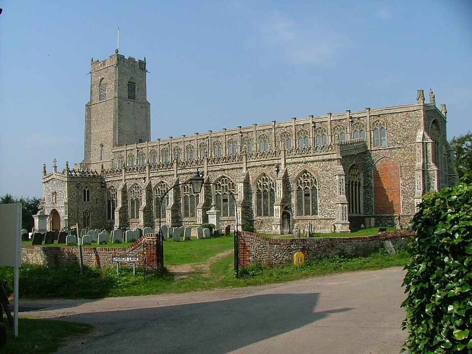 Holy Trinity Church in Blythburgh, Suffolk, the second church associated with the 1577 Black Shuck storm legend