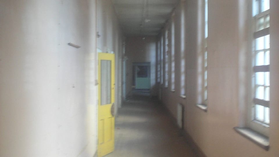 A disused corridor in the West 5 ward of Whitchurch Psychiatric Hospital in Cardiff
