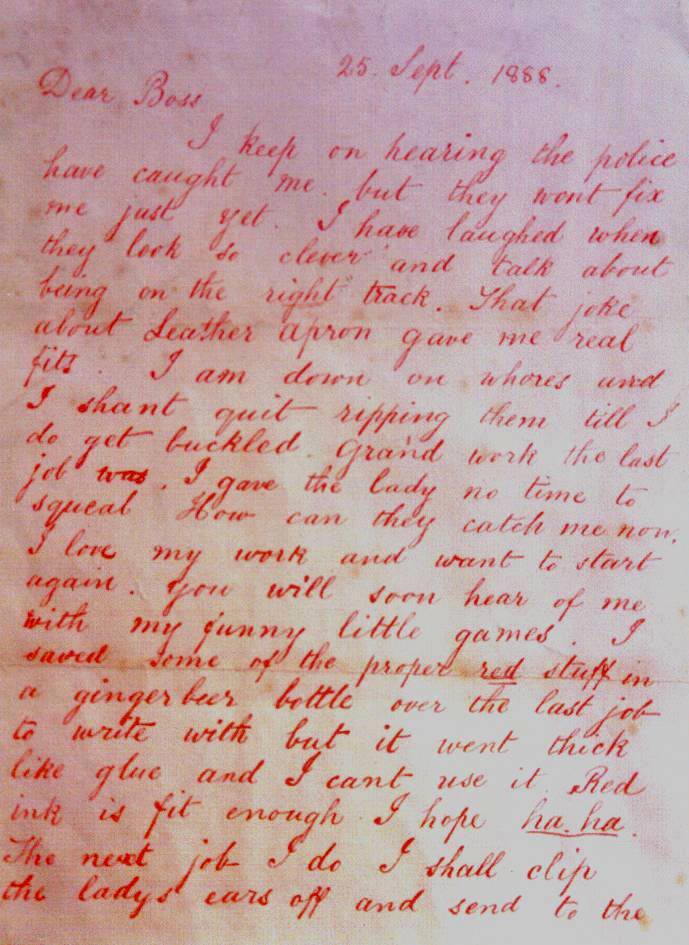 First page of the 1888 Dear Boss letter attributed to Jack the Ripper