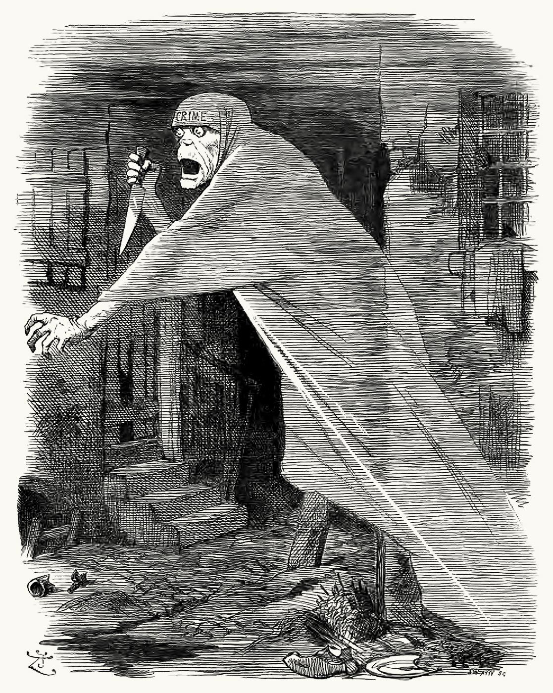 John Tenniel’s 1888 Punch cartoon The Nemesis of Neglect depicting crime emerging from a London slum