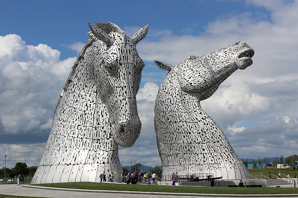 The Kelpies, two 30-metre steel horse-head sculptures by Andy Scott at The Helix park in Falkirk, Scotland
