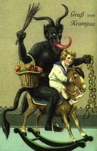 A Krampuskarte postcard from around 1900 depicting the Alpine folklore figure