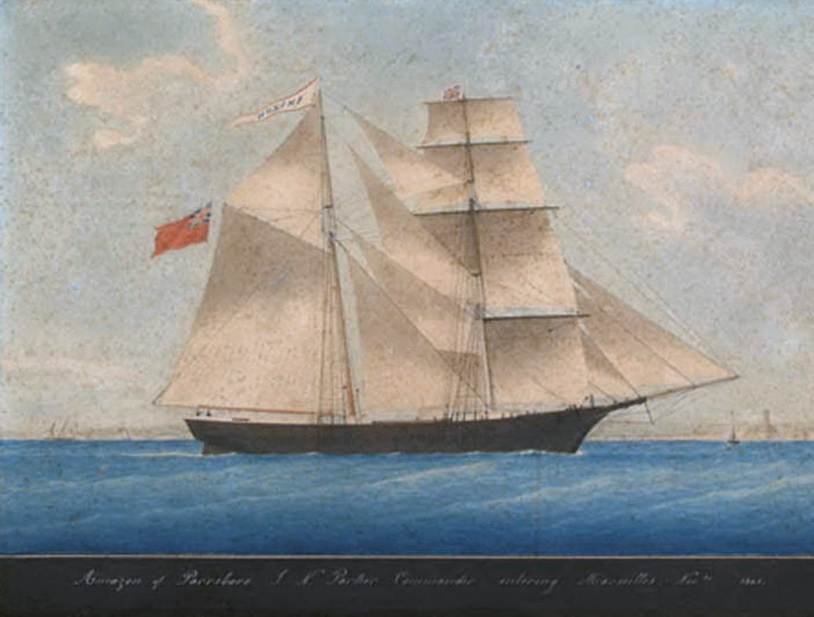 The ship later known as Mary Celeste, shown in 1861 under its original name, Amazon