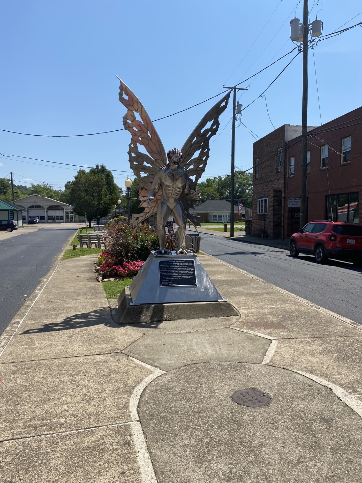 The 12-foot metallic Mothman statue in Point Pleasant, West Virginia
