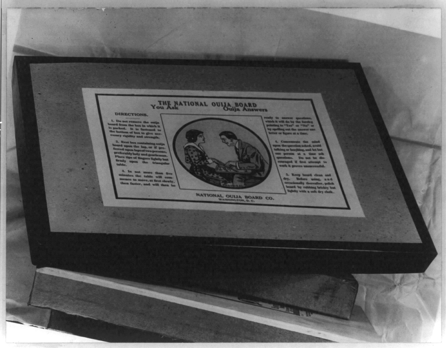 Early twentieth-century photograph of a Ouija board made by the National Ouija Board Company
