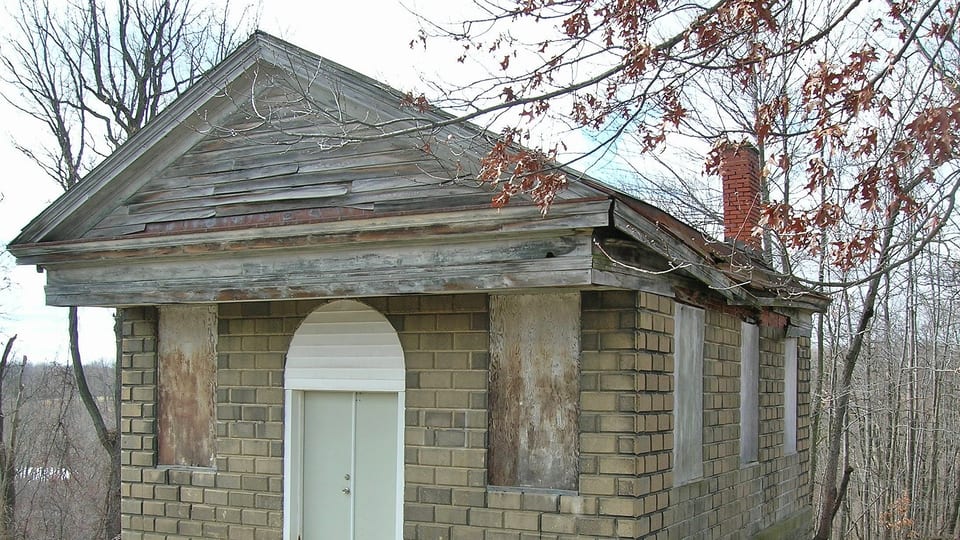 The chapel at Evans City Cemetery in Pennsylvania, photographed in February 2009 before renovation