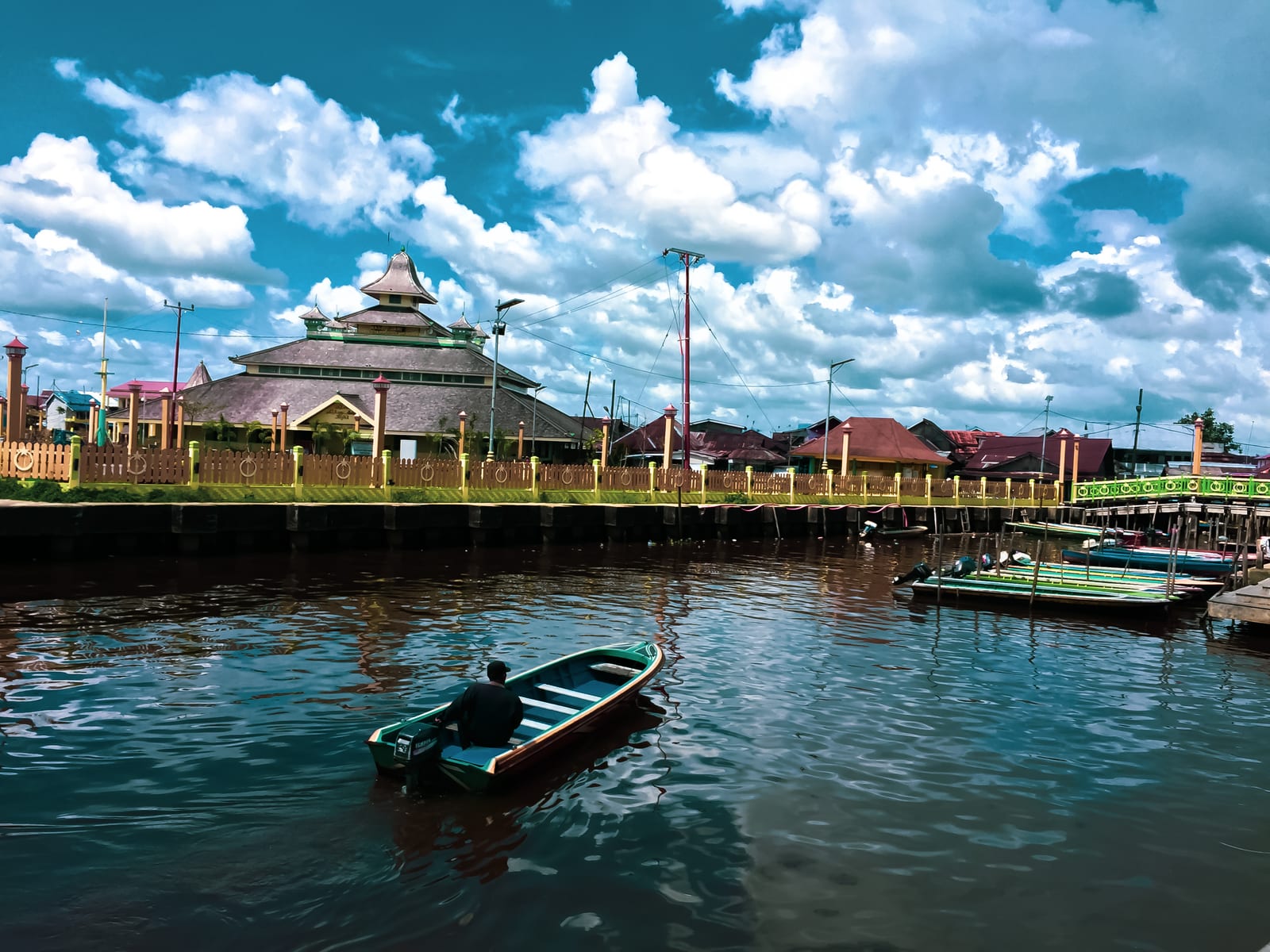 Jami Mosque beside the river in Pontianak, a real landmark connected to the city's founding history