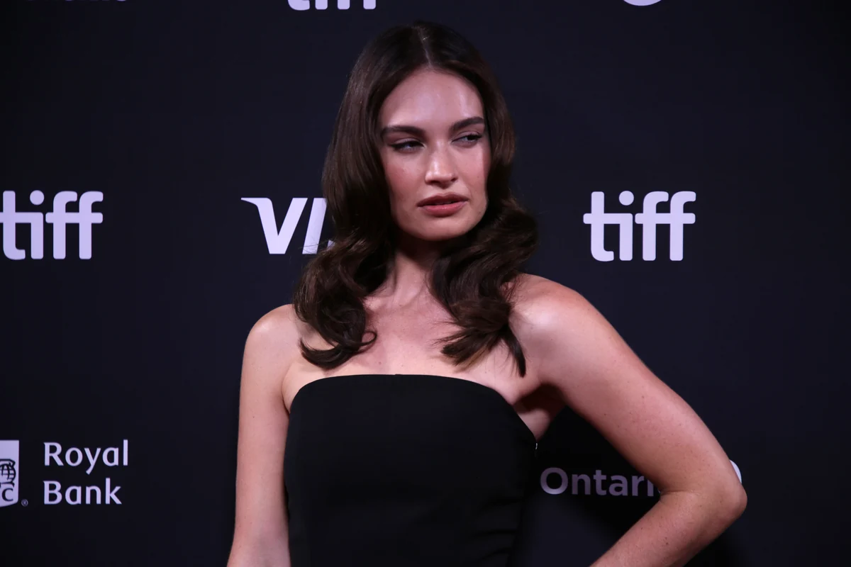 Actor Lily James photographed at the 2025 Toronto International Film Festival; contextual cast photograph, not a still from Seasons