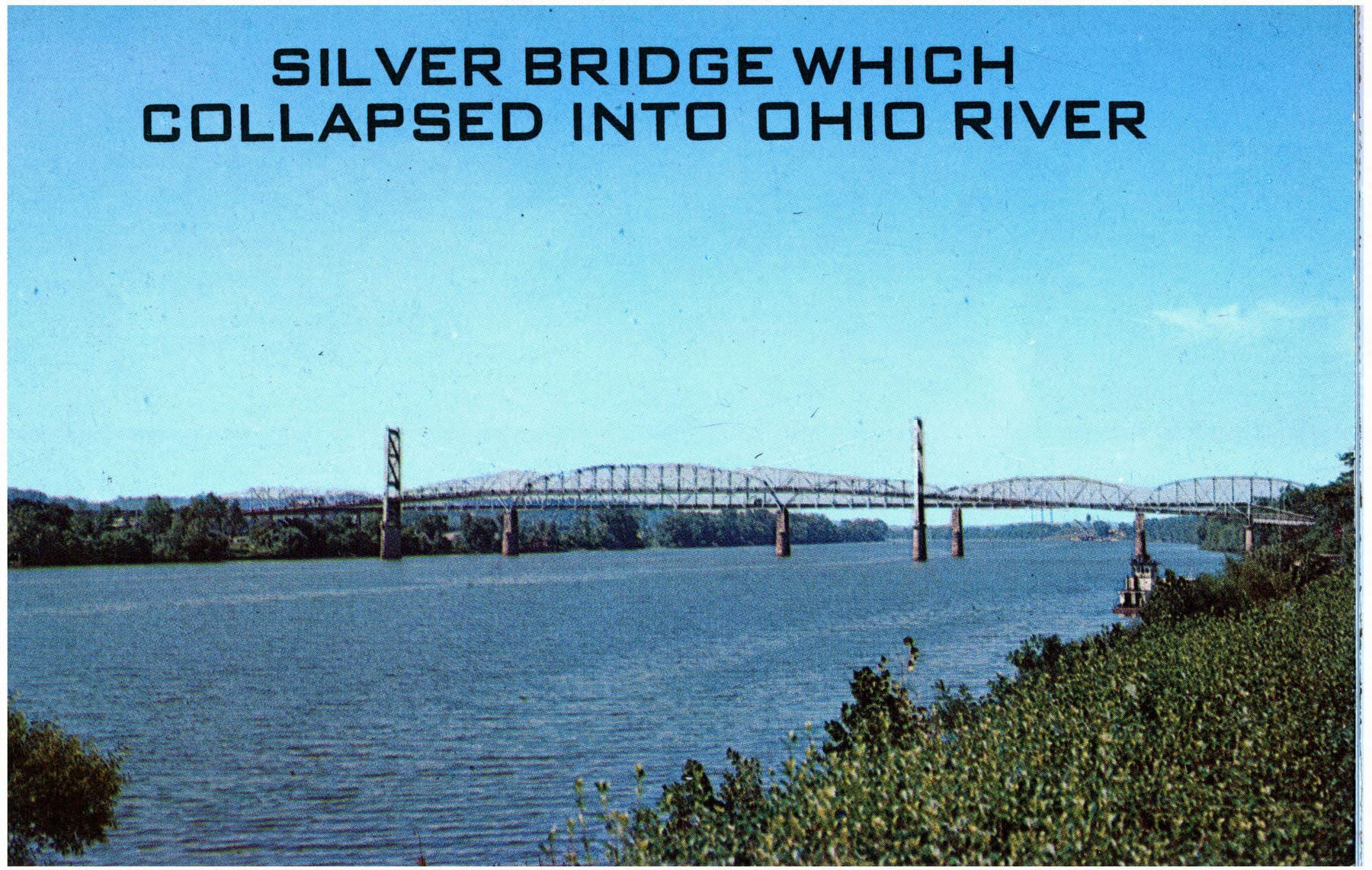 The collapsed Silver Bridge in the Ohio River near Point Pleasant, West Virginia, December 1967