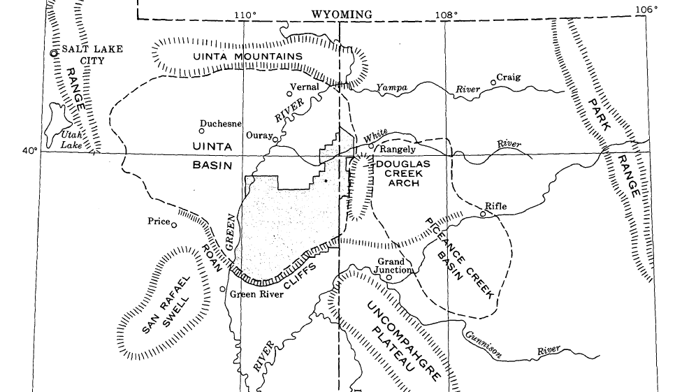 U.S. Geological Survey map of the Uinta Basin in Utah and Colorado