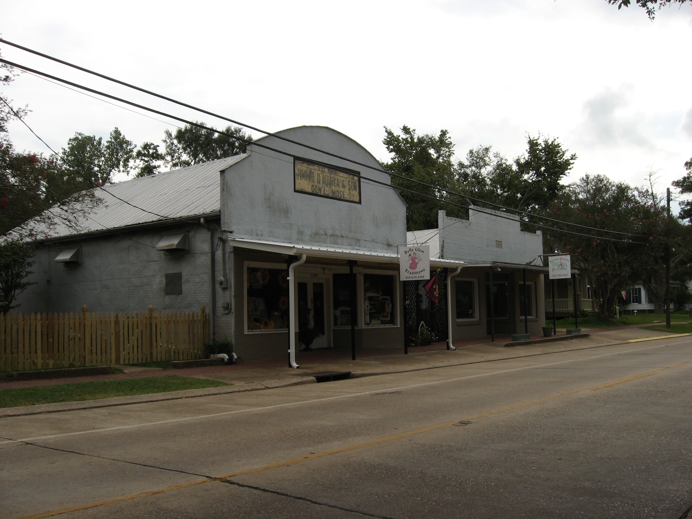 A street of historic storefronts in St. Francisville, Louisiana, the town nearest the Myrtles Plantation