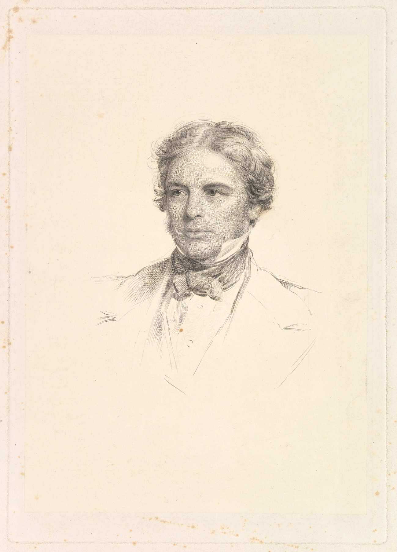 1852 stipple engraving portrait of Michael Faraday after George Richmond