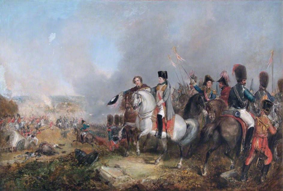 Thomas Jones Barker’s 1879 painting showing Napoleon on horseback with officers at Waterloo