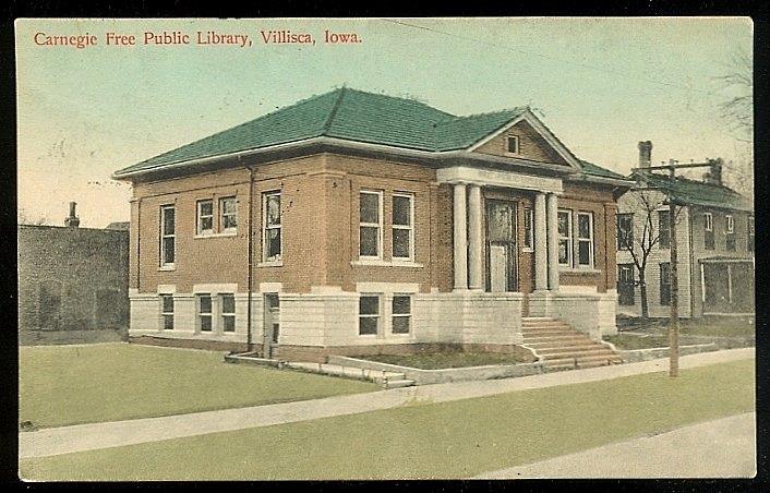 Early twentieth-century postcard view of the Carnegie Free Public Library in Villisca, Iowa